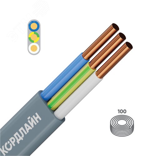 Кабель силовой КОРДЛАЙН ВВГ-Пнг(А)-LS 3x4ок(N,PE)-0,66 100м ТРТС