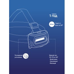 Фонарь налобный аккумуляторный, 3W COB LED, аккумулятор 3,7V 800mAh, 210Lm, 6 часов