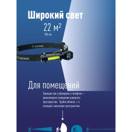 Фонарь налобный аккумуляторный 3Вт+3Вт COB коллиматорная линза Li-ion18650 1200mAh USBtC магнит зажим