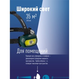 Фонарь налобный аккумуляторный 3Вт+5 Вт COB коллиматорная линза съемн Li-ion 18650 1200mAh Usb typeC