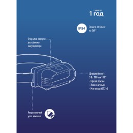 Фонарь налобный аккумуляторныйуляторный 3Вт COB LED съемный Li-ion 18650 800mAh ABS-пластик USB-шнур typeC
