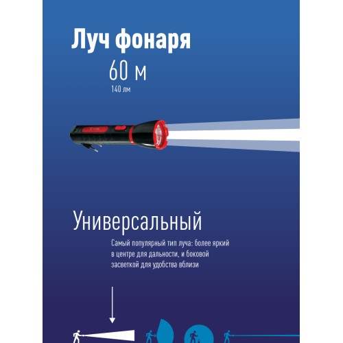 Фонарь ручной аккумуляторный, 1W, аккумулятор 4V 0,5Ah, 140Lm, 6 часов