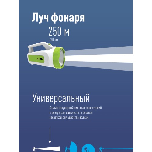 Фонарь-прожектор аккумуляторный , 3W LED + 16 SMD LED, аккум. 4V 1,2Ah, 240Lm - 6 часов, 200 Lm - 8 часов,