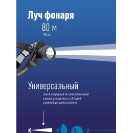 Фонарь налобный аккумуляторный, 3W, аккумулятор 3,7V 1Ah, 180Лм, 6 часов