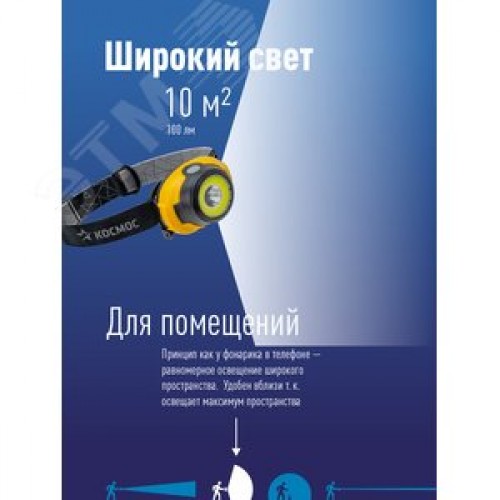 Фонарь налобный, 3W, 3 батарейки ААА, 140Lm