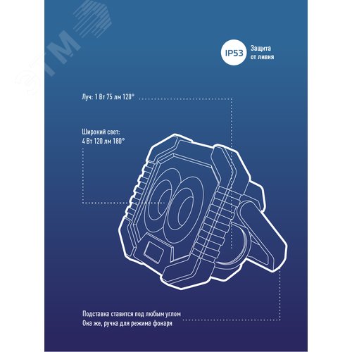 Фонарь светильник рабочая серия 4Вт COBLED+1ВтLED/2 линзы/3xAA/корпус ABS-пластик, КОСМОС