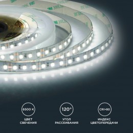 Лента светодиодная 12В 12 Вт/м IP20 6500К smd2835 120LED/м 1300 Лм/м 5м