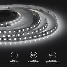 Лента светодиодная 12В 9,6 Вт/м IP20 4000К smd3528 120LED/м 600 Лм/м 5м