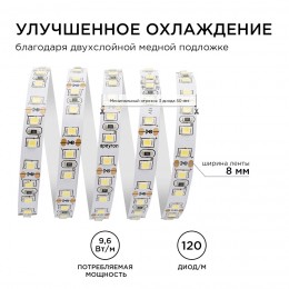 Лента светодиодная 12В 9,6 Вт/м IP20 3000К smd3528 120LED/м 600 Лм/м 5м
