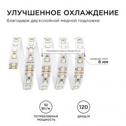 Лента светодиодная 24В 10 Вт/м IP20 4000К smd3528 120LED/м 900 Лм/м 5м