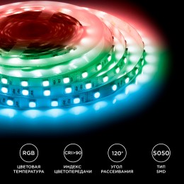 Лента светодиодная 24В 14,4 Вт/м IP20 RGB smd5050 60LED/м 5м