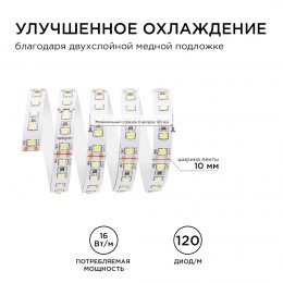 Лента светодиодная 24В 16 Вт/м IP20 4000К smd2835 120LED/м 1500 Лм/м 5м