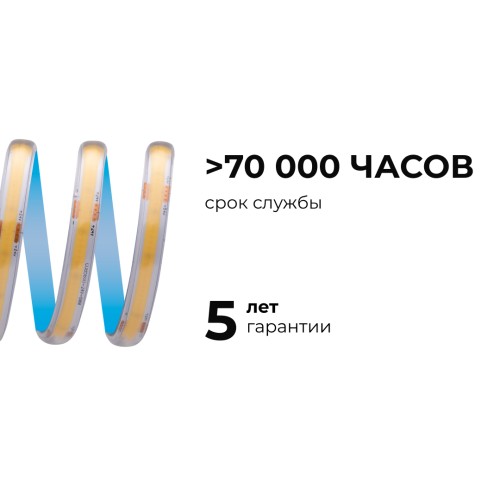 Лента светодиодная 24В 15 Вт/м IP65 в пвх 3000К COB CRI90+ 560 LED/м 1200 лм/м 5м