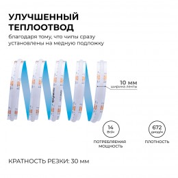 Лента светодиодная 24В 14 Вт/м IP20 COB RGB 672LED/м 5м