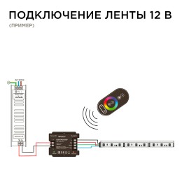 Контроллер RGB 12/24В, 288/576 Вт, 3 канала по 8А, пульт сенсорный (без батареек)