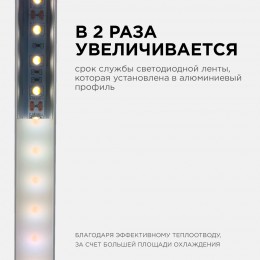 Профиль алюминиевый для светодиодной ленты, анодированный, П-образный , накладной, серебро, 15.2х6 мм, 2 м, ширина ленты до 10 мм, рассеиватель белый матовый, заглушки - 2 шт, крепеж - 4 шт