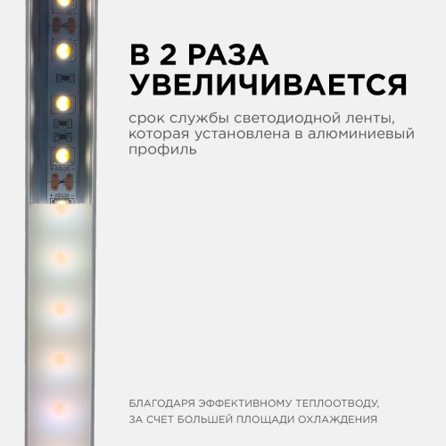 Профиль алюминиевый для светодиодной ленты, анодированный, П-образный , накладной, серебро, 15.2х6 мм, 2 м, ширина ленты до 10 мм, рассеиватель белый матовый, заглушки - 2 шт, крепеж - 4 шт