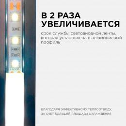 Профиль алюминиевый для светодиодной ленты, анодированный, встраиваемый, черный, 22х6 мм, 2 м, ширина ленты до 10 мм, рассеиватель белый матовый, заглушки - 2 шт