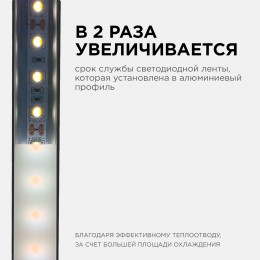 Профиль алюминиевый для светодиодной ленты, анодированный, П-образный , накладной, черный, 16х12 мм, 2 м, ширина ленты до 10 мм, рассеиватель белый матовый, заглушки - 2 шт, крепеж - 4 шт
