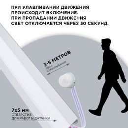 Выключатель с ИК-датчиком движения на проводе в алюминиевый профиль, для светодиодной монохромной ленты, 12/24В, 60/120 Вт, IP20, 38х10х6.2 мм
