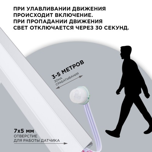 Выключатель с ИК-датчиком движения на проводе в алюминиевый профиль, для светодиодной монохромной ленты, 12/24В, 60/120 Вт, IP20, 38х10х6.2 мм