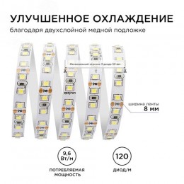 Лента светодиодная 12В 9,6 Вт/м IP20 6500К smd3528 120LED/м 600 Лм/м 5м