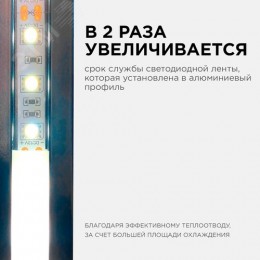 Профиль алюминиевый для светодиодной ленты, анодированный, встраиваемый, черный, 22х6 мм, 2 м, ширина ленты до 10 мм, рассеиватель черный, заглушки - 2 шт