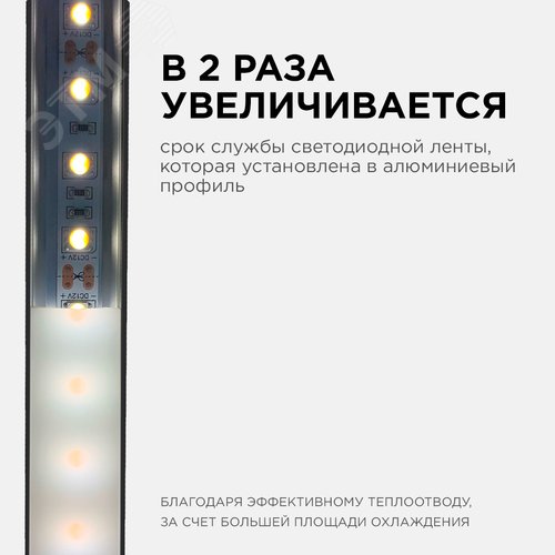 Профиль алюминиевый для светодиодной ленты, анодированный, П-образный , накладной, черный, 16х12 мм, 2 м, ширина ленты до 10 мм, рассеиватель черный, заглушки - 2 шт, крепеж - 4 шт