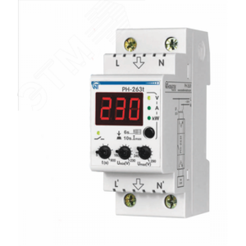 Реле напряжения РН-263Т 63А с термозащитой, ограничение тока, 2 DIN