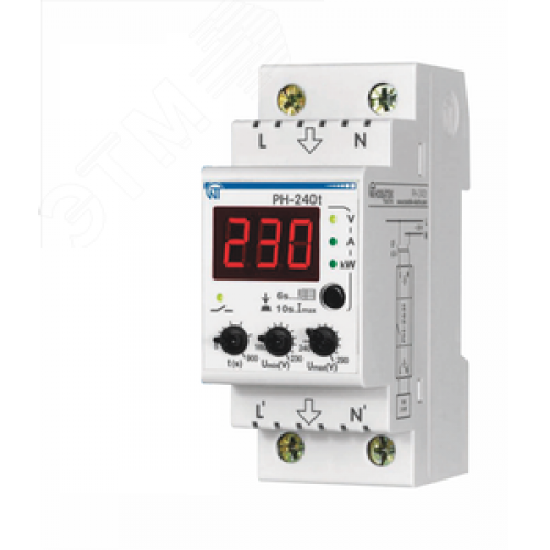 Реле напряжения РН-240Т 40А с термозащитой, ограничение тока, 2 DIN