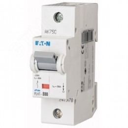 Выключатель автоматический 80А кривая отключения С 1 полюс отключающая способность 20кА PLHT-C80