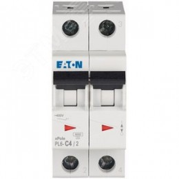 Выключатель автоматический 4А кривая отключения С 2 полюса отключающая способность 6 кА PL6-C4/2