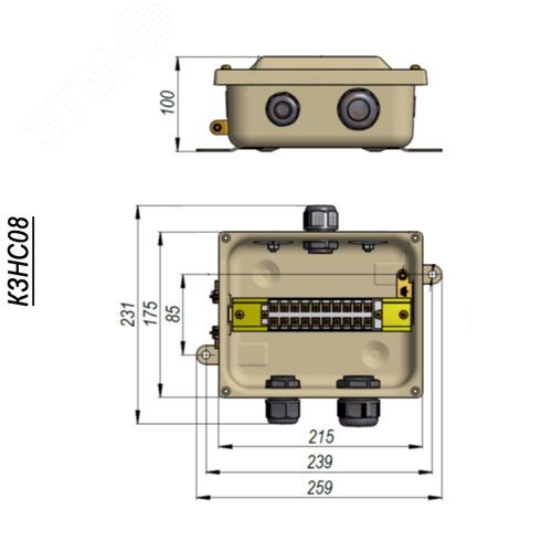 Коробка с зажимами наборными КЗНС-08 У2 IP54  пластиковый ввод ГОФРОМАТИК