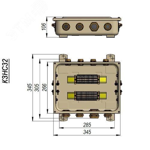 Коробка с зажимами наборными КЗНС-32 УХЛ1,5  IP65  латунный ввод ГОФРОМАТИК