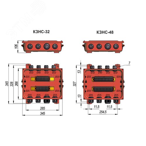 Коробка с зажимами наборными КЗНС-32 УХЛ1,5  IP65  латунный ввод ГОФРОМАТИК