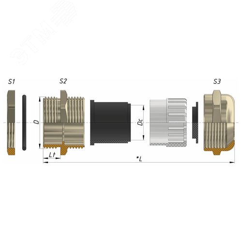 Ввод кабельный  М  22 латунный УТ1,5 IP66/IP67/IP68 (аналог У262, d кабеля 8-15 мм) ГОФРОМАТИК