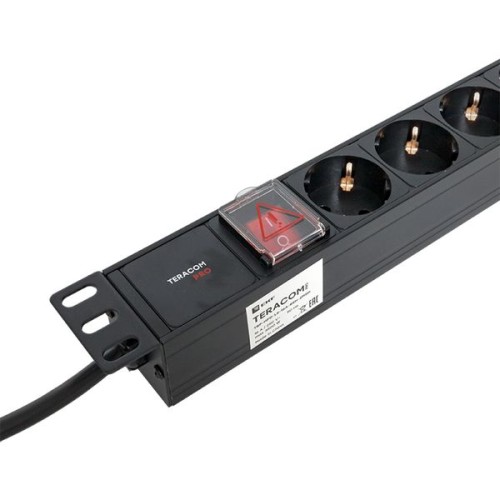 Блок розеток PDU TERACOM PRO 19'' 1U 16А/250В 8 розеток Schuko с выключателем шнур питания длиной 2 метра сечение 3x1.5 мм2 вилка Schuko корпус алюминий черный