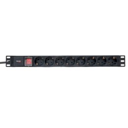 Блок розеток PDU TERACOM PRO 19'' 1U 16А/250В 8 розеток Schuko с выключателем шнур питания длиной 2 метра сечение 3x1.5 мм2 вилка Schuko корпус пластик черный