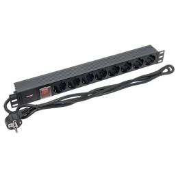 Блок розеток PDU TERACOM PRO 19'' 1U 16А/250В 8 розеток Schuko с выключателем шнур питания длиной 2 метра сечение 3x1.5 мм2 вилка Schuko корпус пластик черный