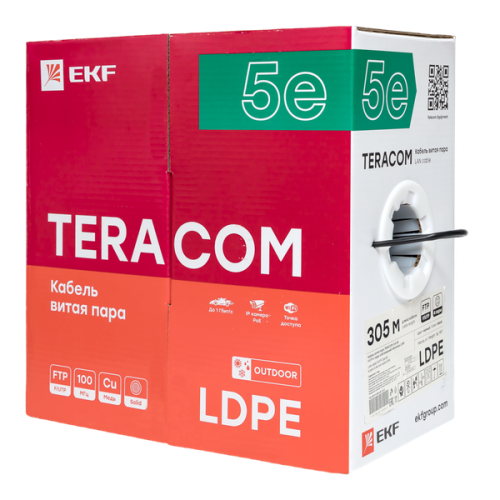 Витая пара TERACOM 5E F/UTP 4 пары solid OUT LDPE черный 305м