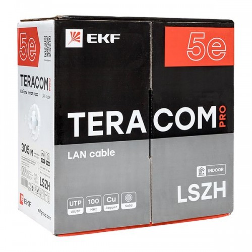 Витая пара TERACOM PRO 5E U/UTP 4 пары solid 24AWG LSZH нг(А)-HF серый 305м