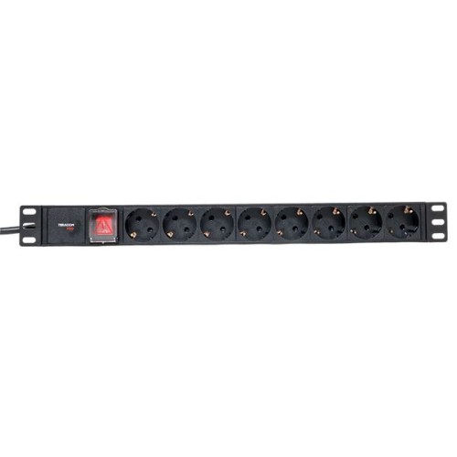 Блок розеток PDU TERACOM PRO 19'' 1U 16А/250В 8 розеток Schuko с выключателем шнур питания длиной 2 метра сечение 3x1.5 мм2 вилка Schuko корпус алюминий черный