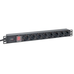 Блок розеток PDU TERACOM PRO 19'' 1U 16А/250В 8 розеток Schuko с выключателем шнур питания длиной 2 метра сечение 3x1.5 мм2 вилка Schuko корпус алюминий черный