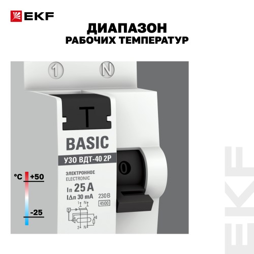 Устройство защитного отключения УЗО ВД-40 2P 25А/30мА электронный Basic