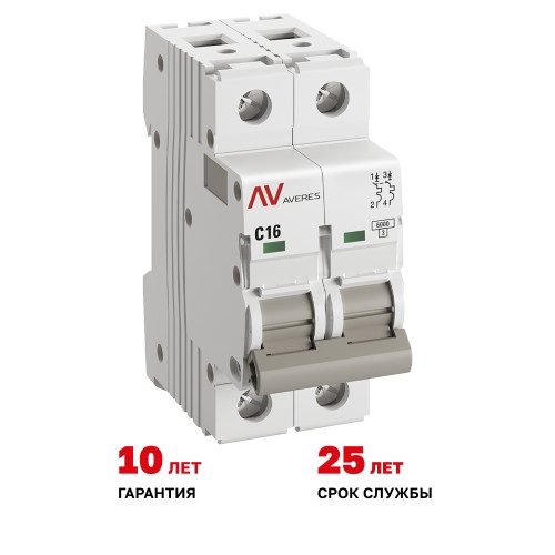 Выключатель автоматический AV-6 2P 16A (C) 6kA AVERES