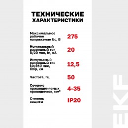 Устройство защиты от импульсных перенапряжений Т1+Т2 Im-12,5kA In-20kA Uc-275В 3+0 PROxima