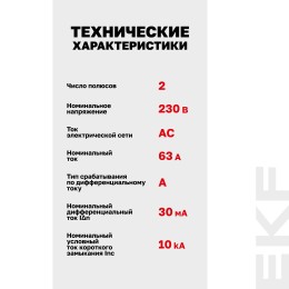 Устройство защитного отключения DV 2P 63А/30мА (A) AVERES