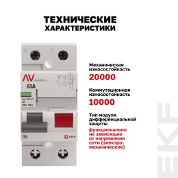 Устройство защитного отключения DV 2P 63А/30мА (A) AVERES