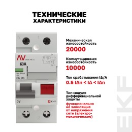 Устройство защитного отключения DV 2P 63А/30мА (AC) AVERES