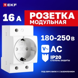 Розетка щитовая на DIN-рейку РДЕ-47 16А (под евро вилку сзаземлением) EKF PROxima
